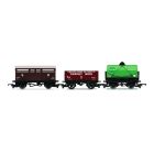 Hornby OO - RailRoad Triple Wagon Pack 12T tank wagon plank wagon cattle wagon- R60353